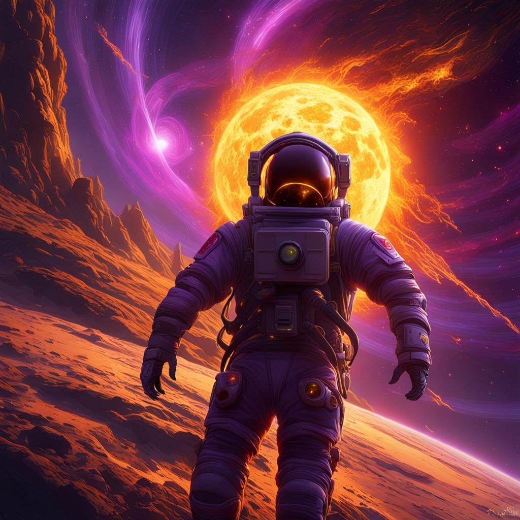 An astronaut marvels at the spectacle of a solar flare.