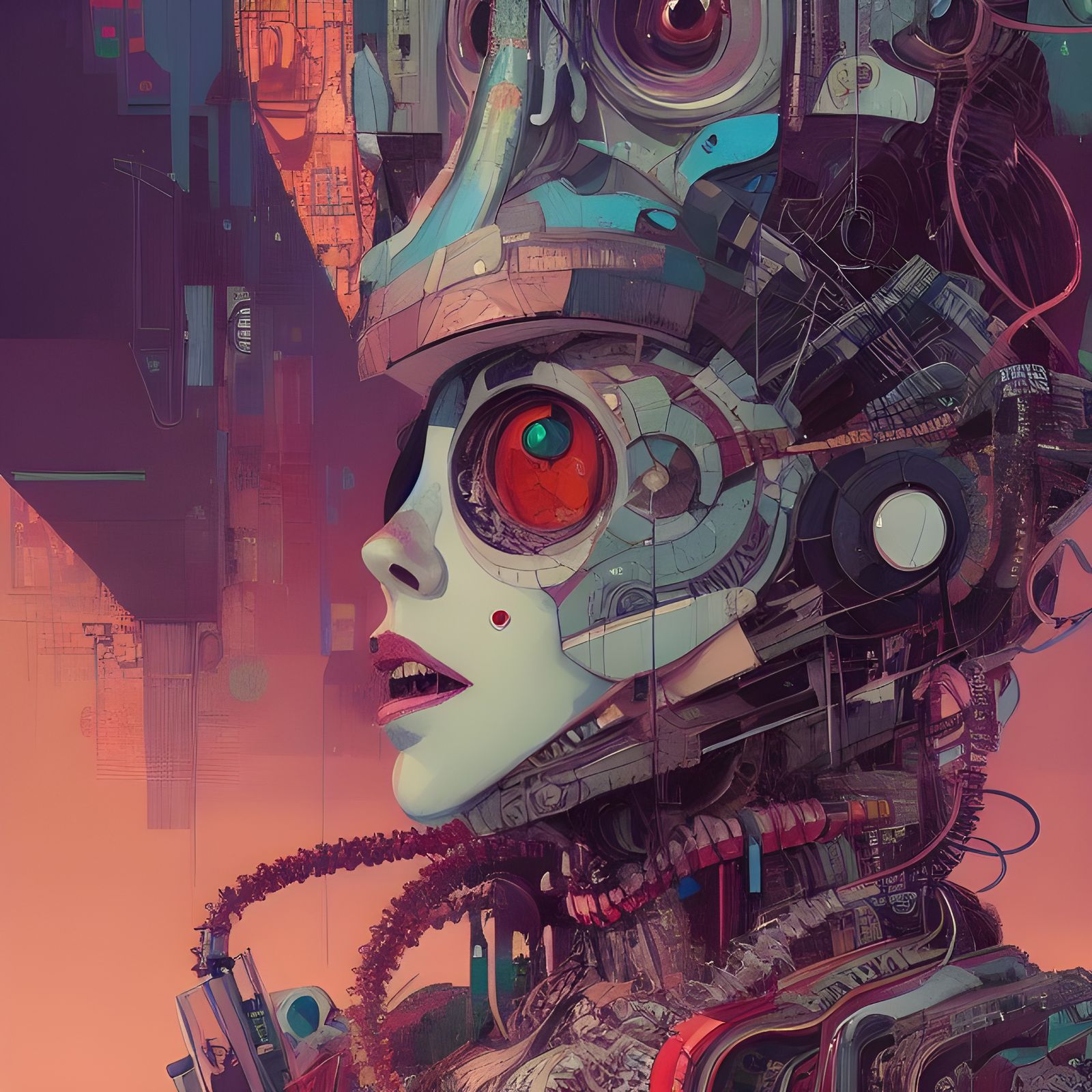 Robot Girl Portrait in Hyperdetailed Matte Painting