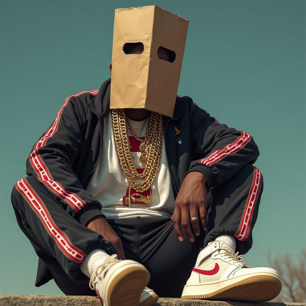 Gritty Urban Gangster in Bold Black and White Tracksuit