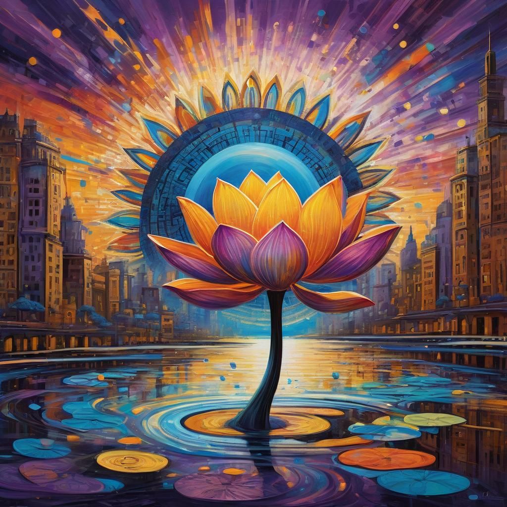 Lotus Flower Blooms Under Eye of Ra: Abstract Digital Art