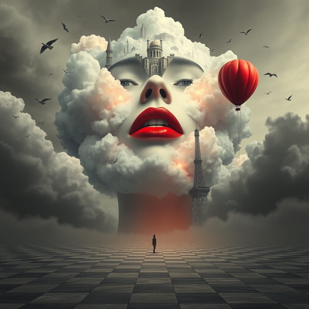 Colossal Cloud Woman in Surreal Landscape