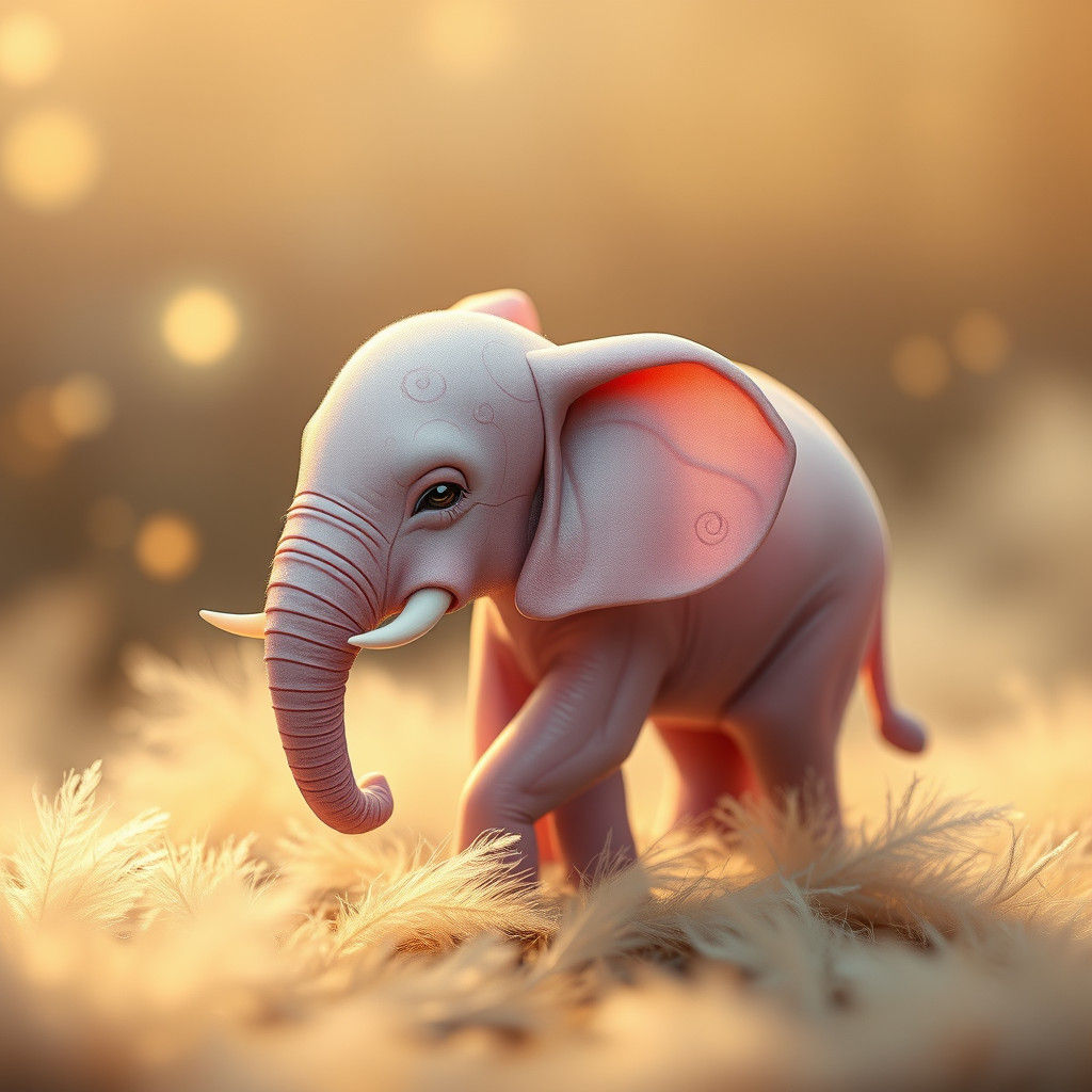 Delicate Pink Elephant in Dreamy Ethereal Landscape