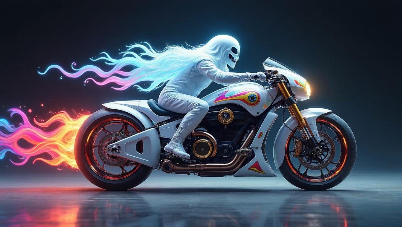 Ethereal Ghost Rider on Electric Motorcycle: Hyperrealistic ...