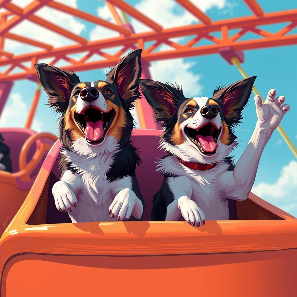 Dogs on a Roller Coaster in Vibrant Dynamic Scene