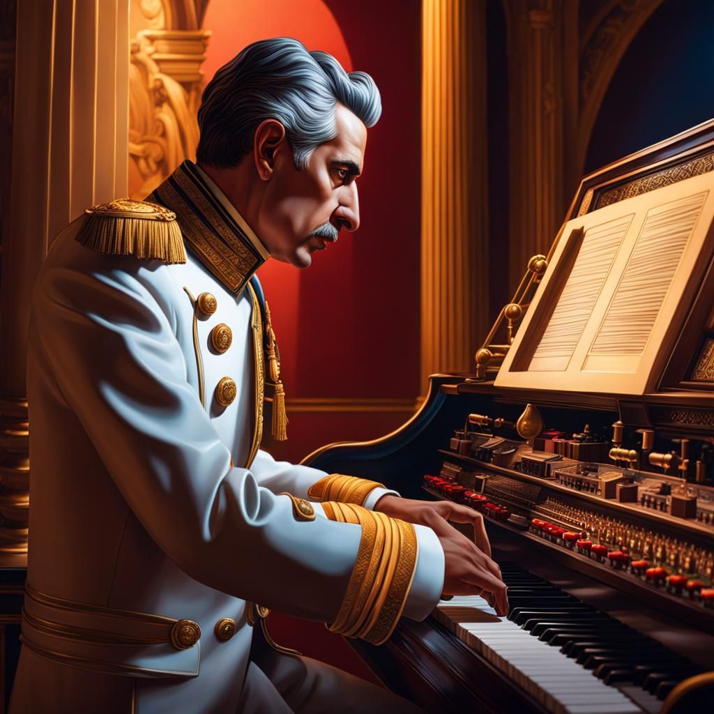 Man in Suit Plays Synth in Palace