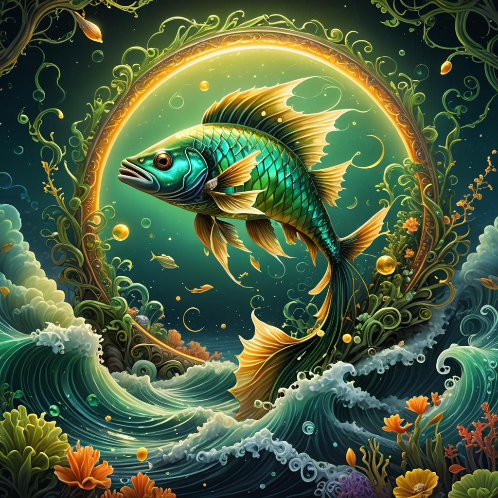 Enchanted Flying Fish in Neon Light: 3D Digital Art