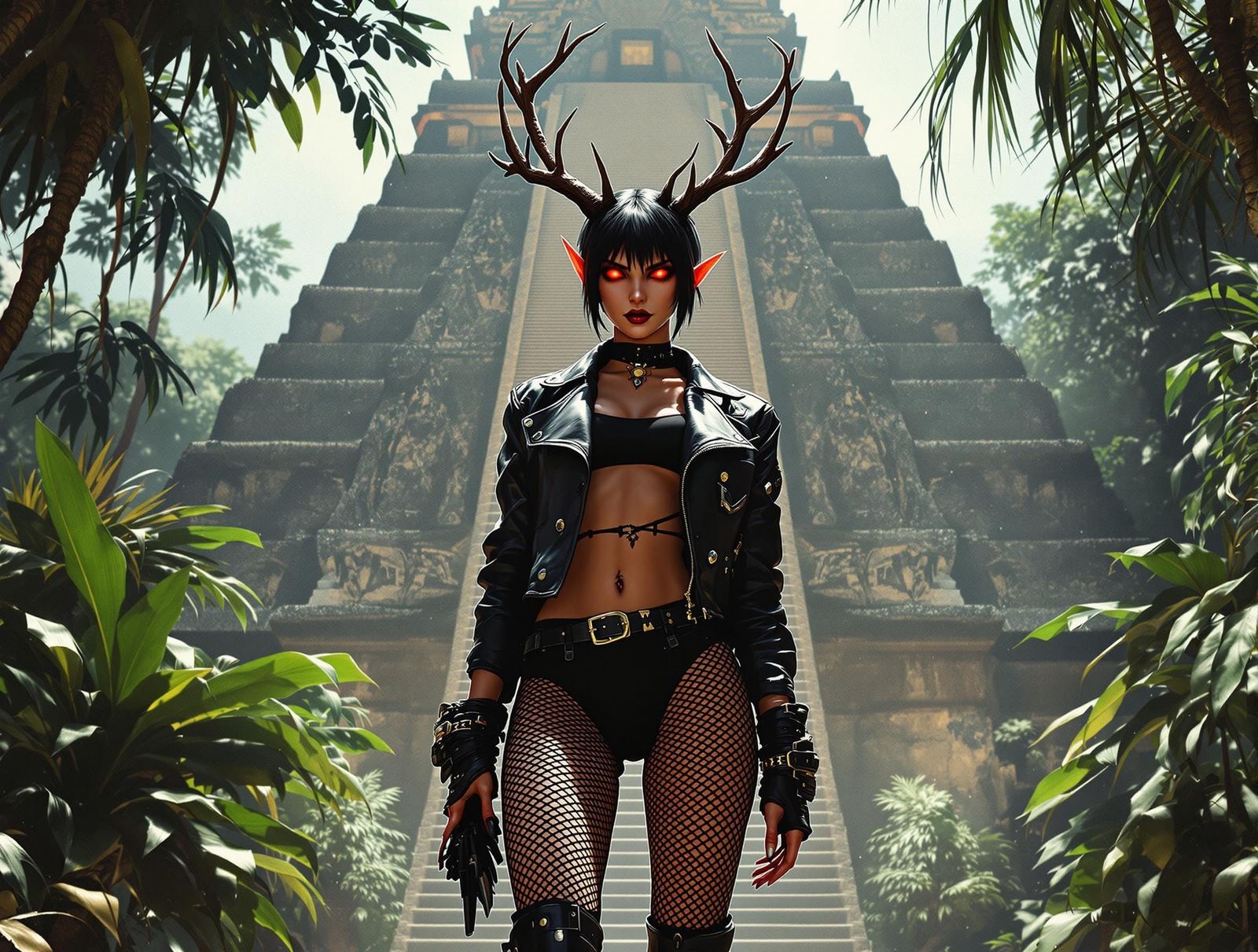 Cinematic Aztec Temple Scene in Syd Mead Style