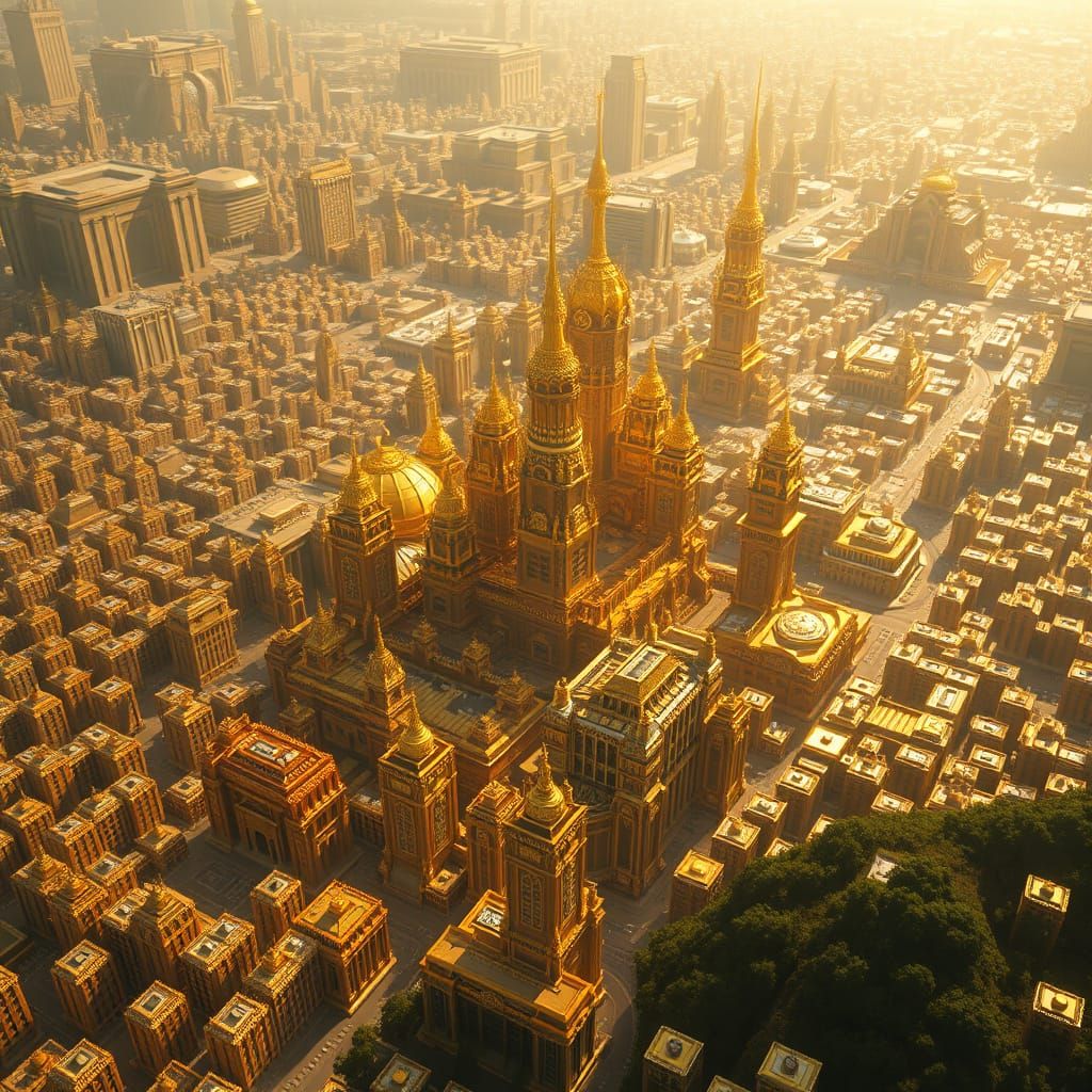 Golden Metropolis in Cyberpunk Aesthetic