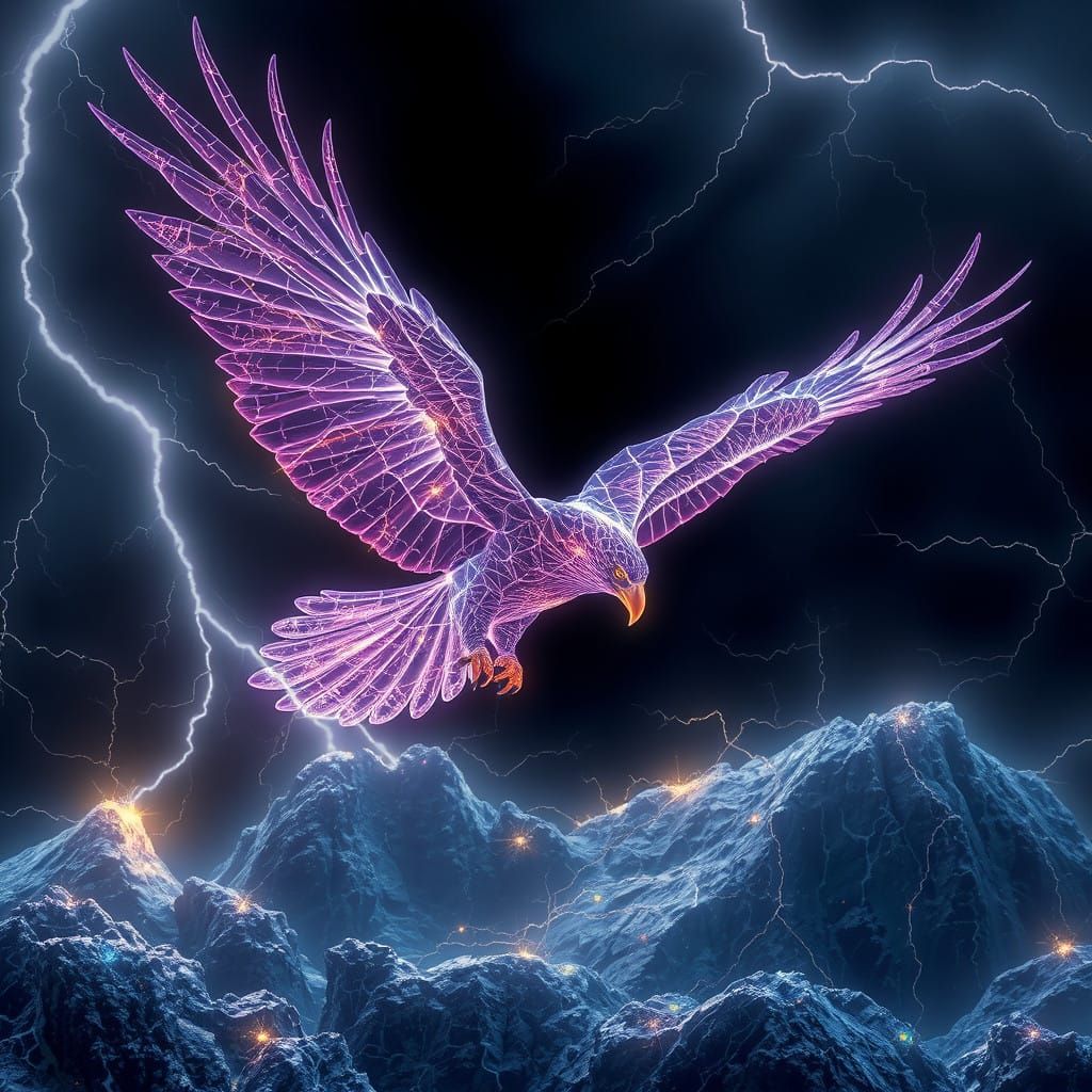 Majestic Electric Eagle soars through Stormy Night Sky