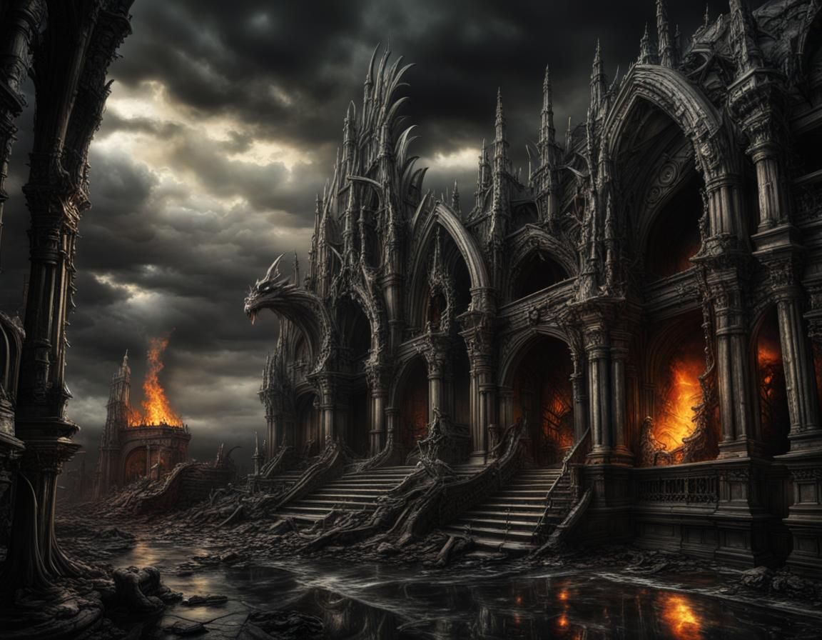 Gothic Dragon in Lost Place, H.R. Giger Style