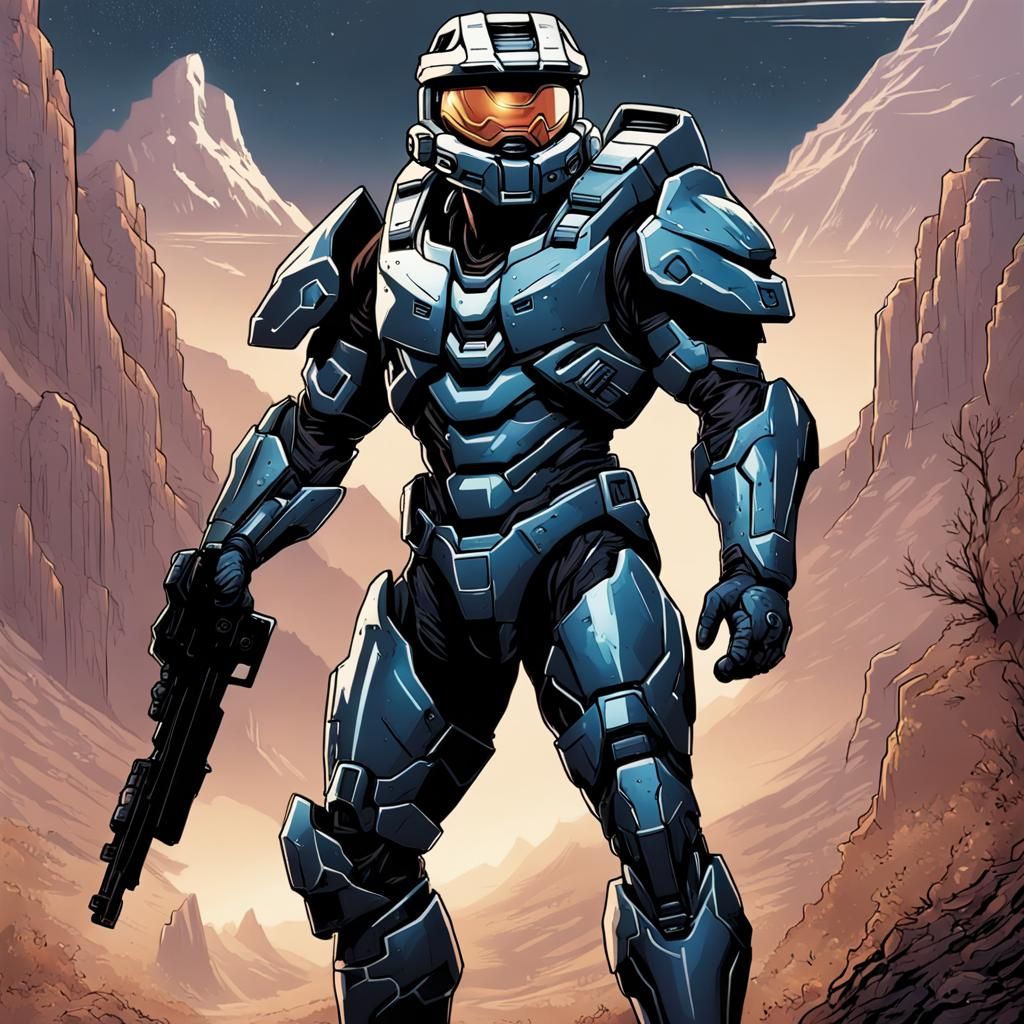 Halo Spartan in Cowboy Armor, Comic Book Art