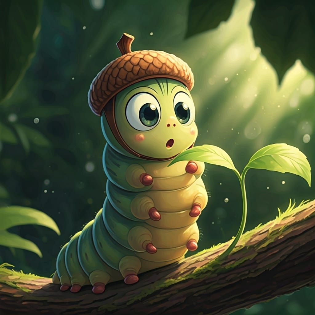 Curious Caterpillar Explorer in Ghibli Style