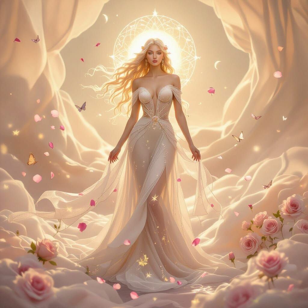 Ethereal Goddess in Dreamscape with Art Nouveau Elegance