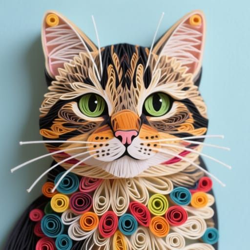 Quilled Paper Portrait of a Tabby Cat