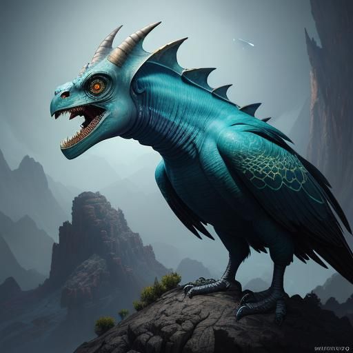 Pachycephalosaurus Vulture Hybrid in Celestial Space Art