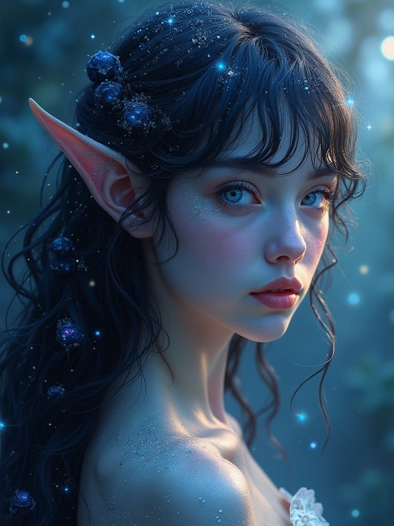 Celestial Elf Maiden in Radiant Cosmic Aura