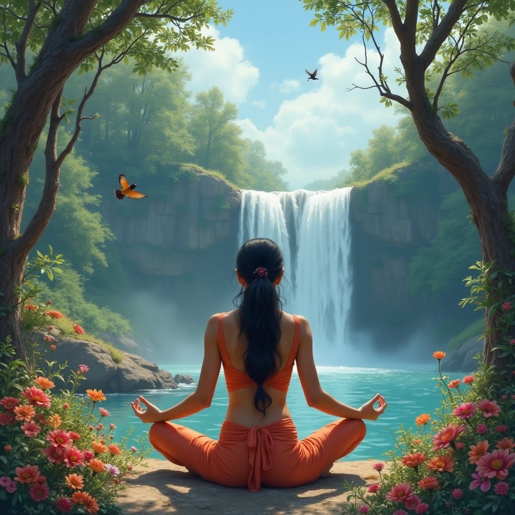 Indian Goddess in Serene Forest Scene