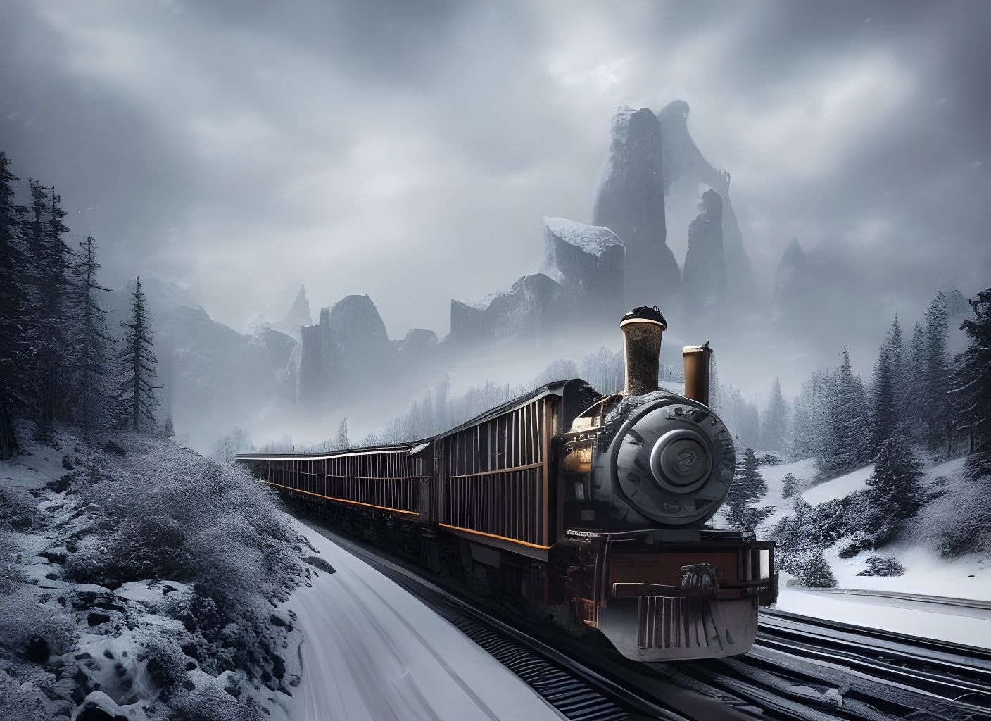 Sleek Steampunk Train Races Through Winter Wilderness