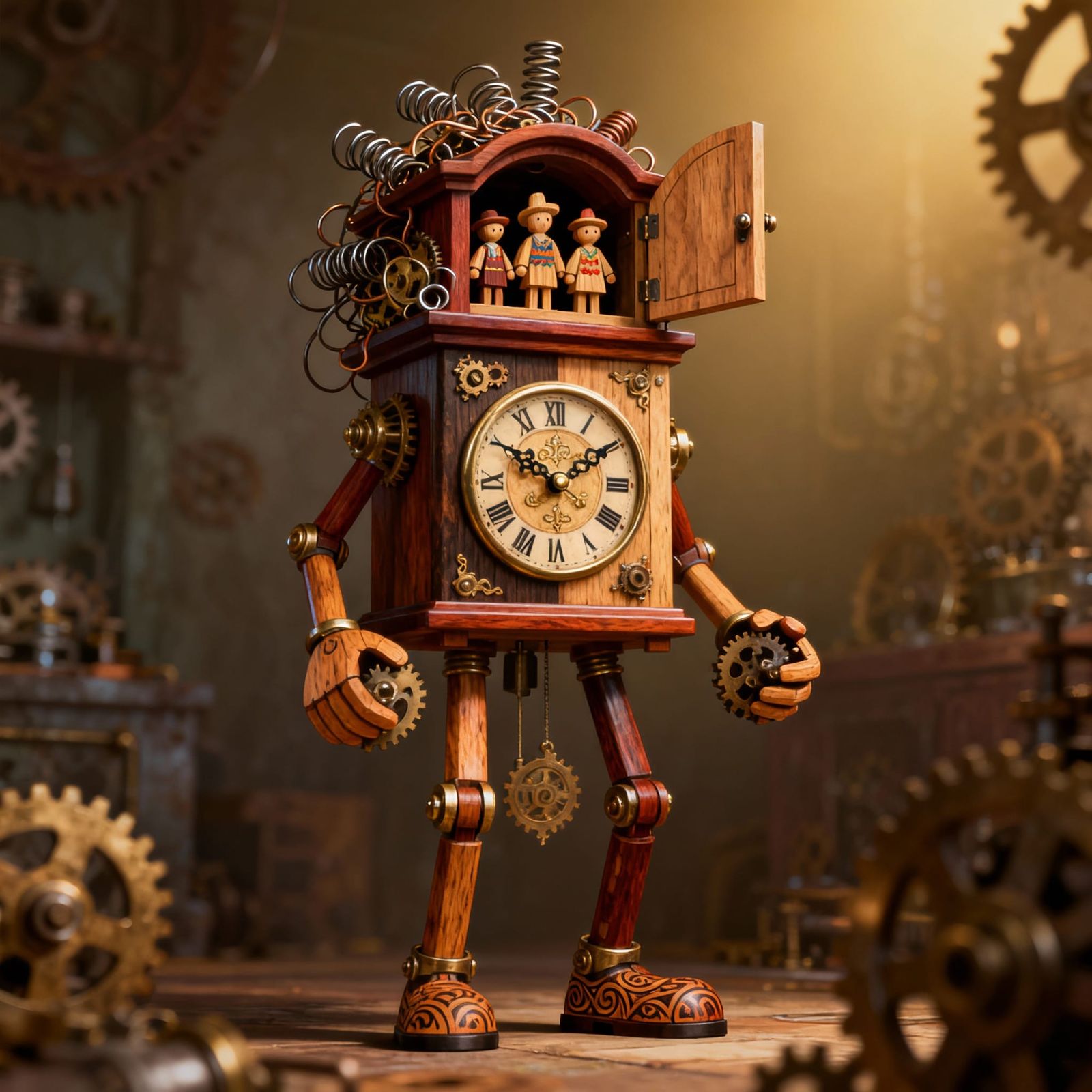 Ornate Humanoid Grandfather Clock with Spilling Springs