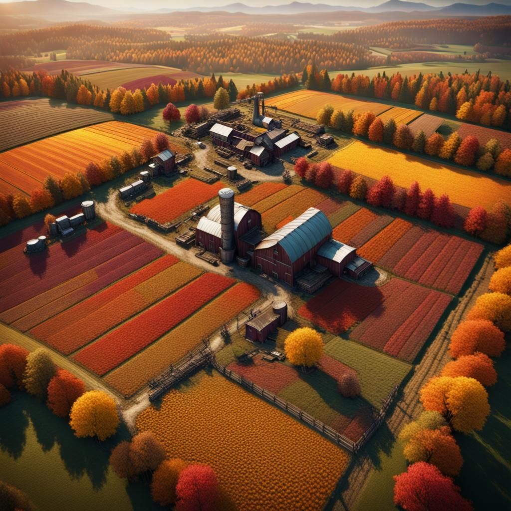 Aerial View of an Autumn Farm
