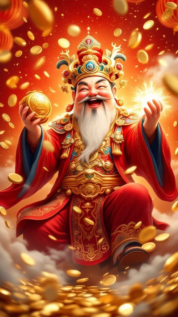 China God of Wealth with Gold Ingot in 3D Art