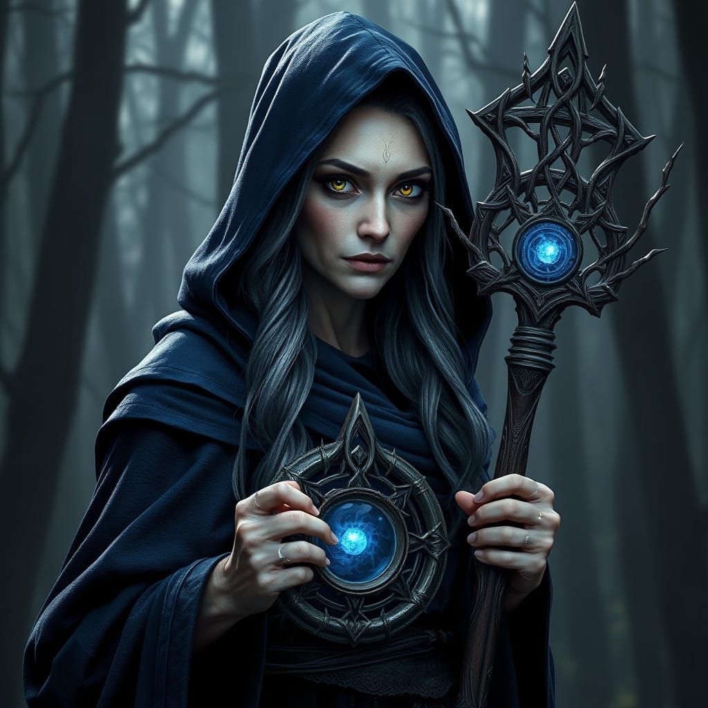 Ethereal Elven Mage Embarks into Shadowy Forest