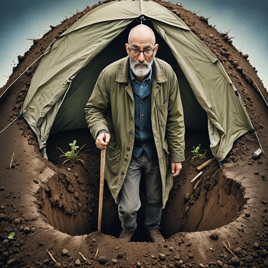 Man Digging Underground Hole in Anton Piek Style