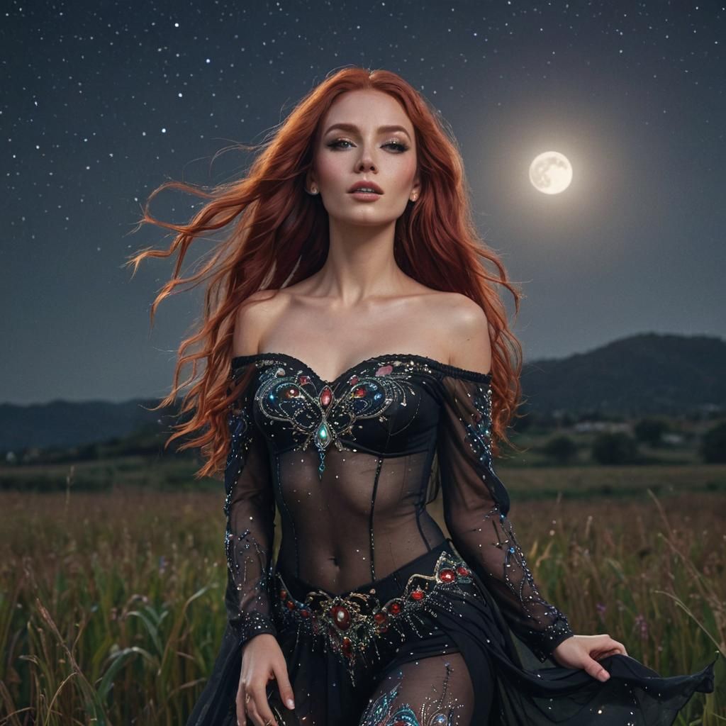 Goddess with Gemstones in Ethereal Moonlight