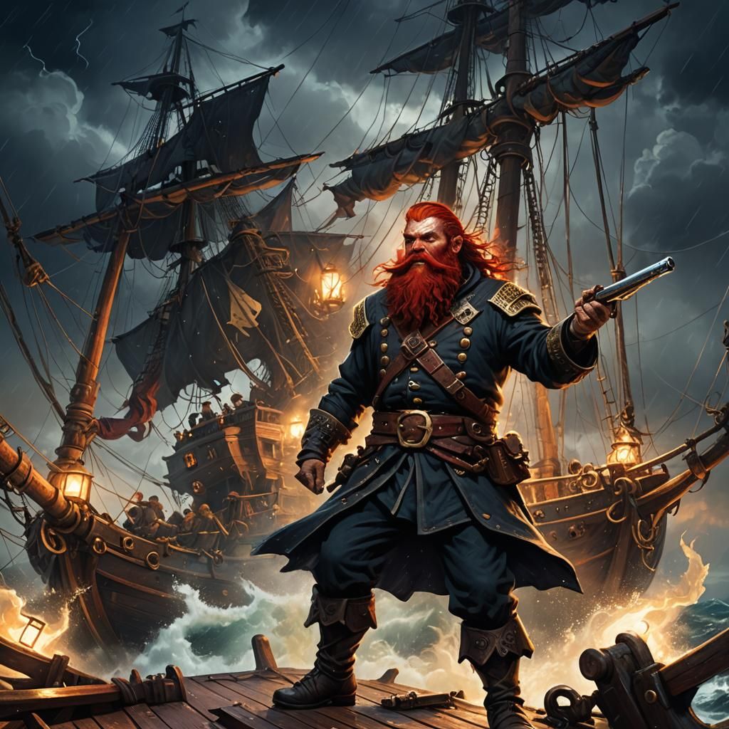 Red-Bearded Dwarf Sailor on Stormy Seas