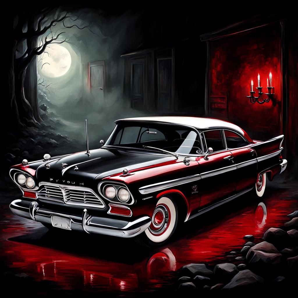 Ominous 1958 Plymouth Fury in Dark Fantasy Style