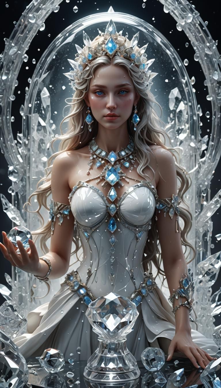 Crystal Glass Goddess Holding Diamonds: 8K Art