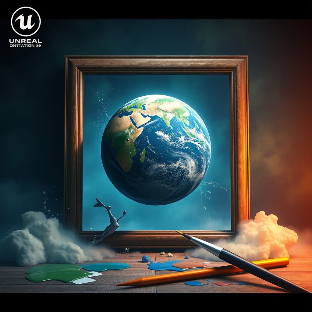 Earth Leaps from Picture Frame: Detailed Matte Painting