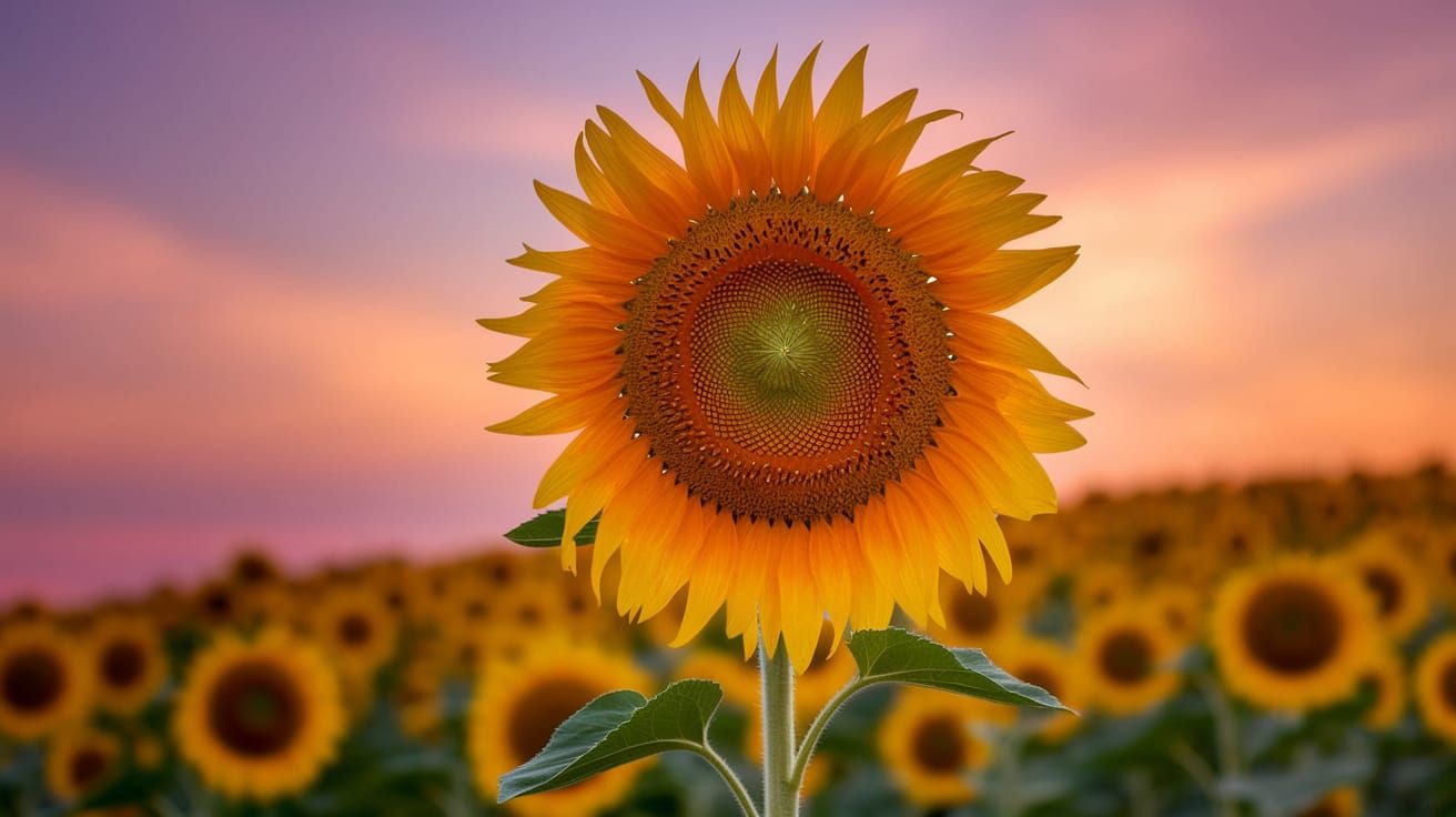 Sunflower in Vibrant Sunset Landscape