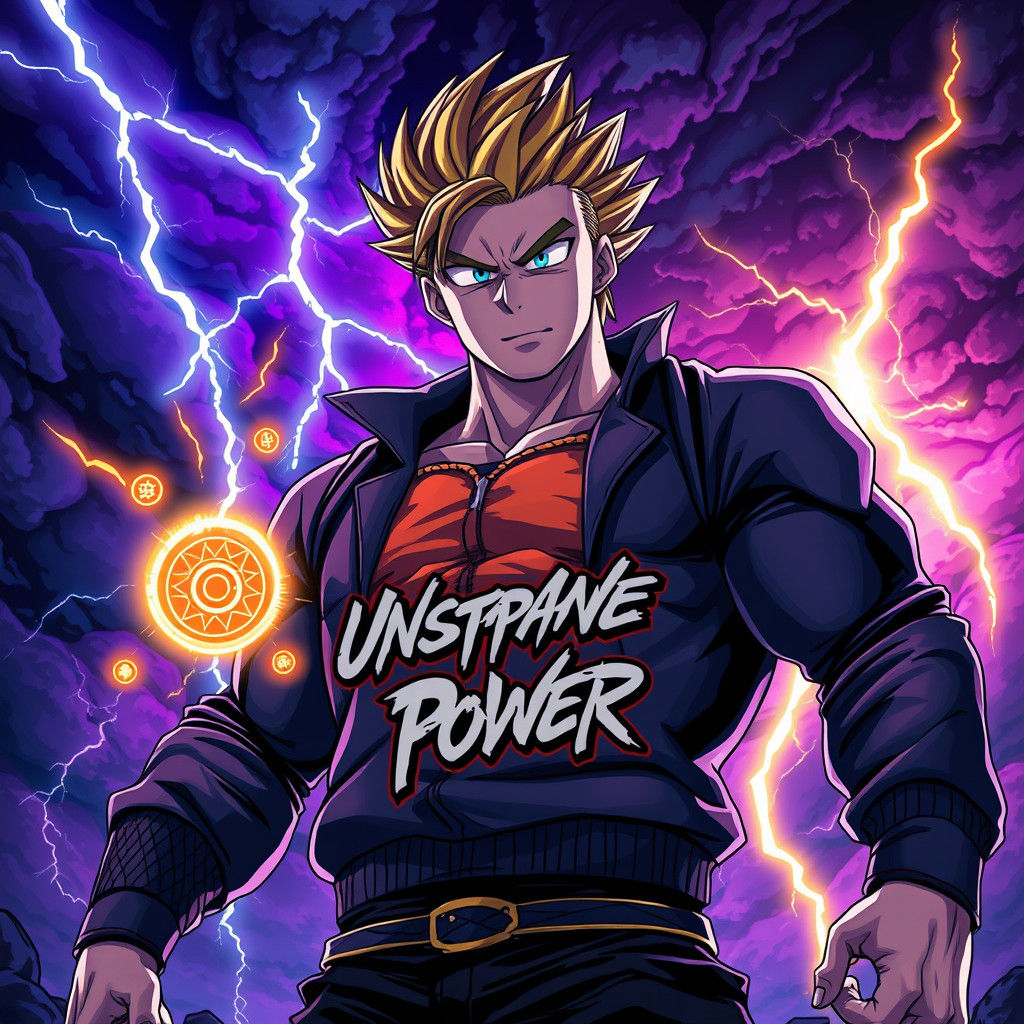 Anime Hero Confronts Apocalyptic Sky with Neon Lightning