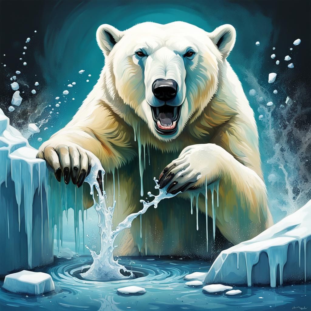 Polar Bear Fishing: Graffiti Splash Art in Oil Gouache