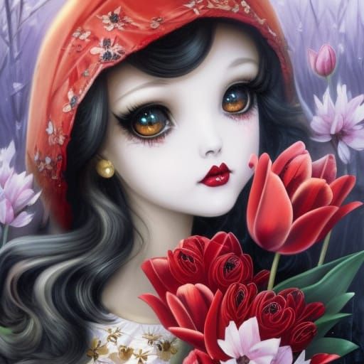 Red Riding Hood's Surreal Gothic Tulip Field