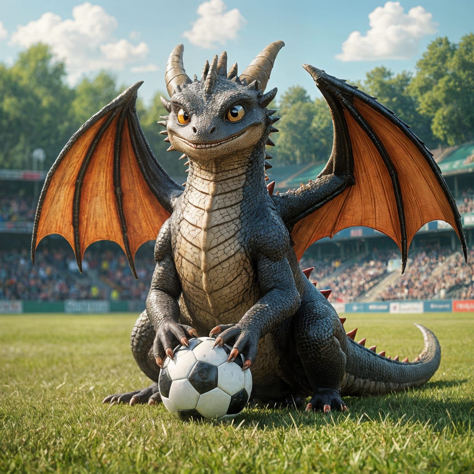 Hyperrealistic Toothless Dragon on Soccer Field