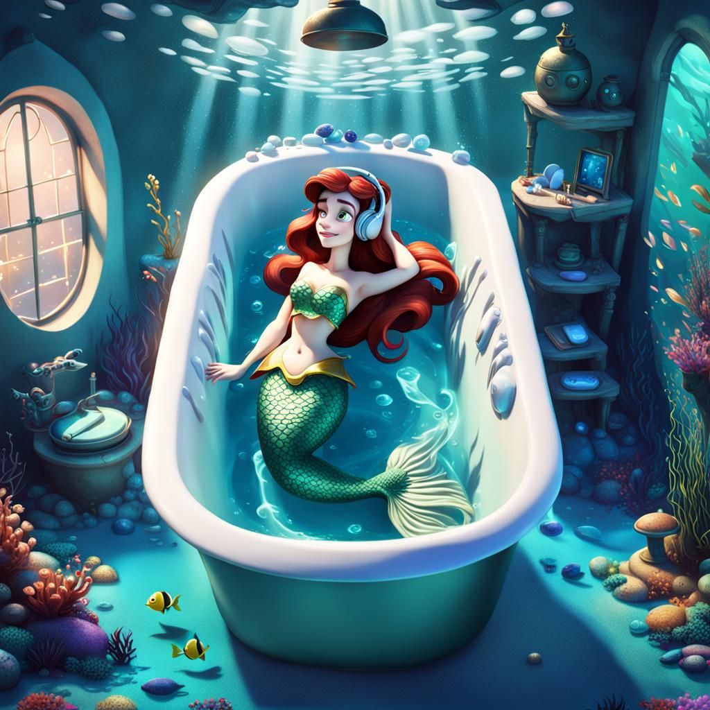 The Little Mermaid in Her Underwater Bathroom, 3D Art