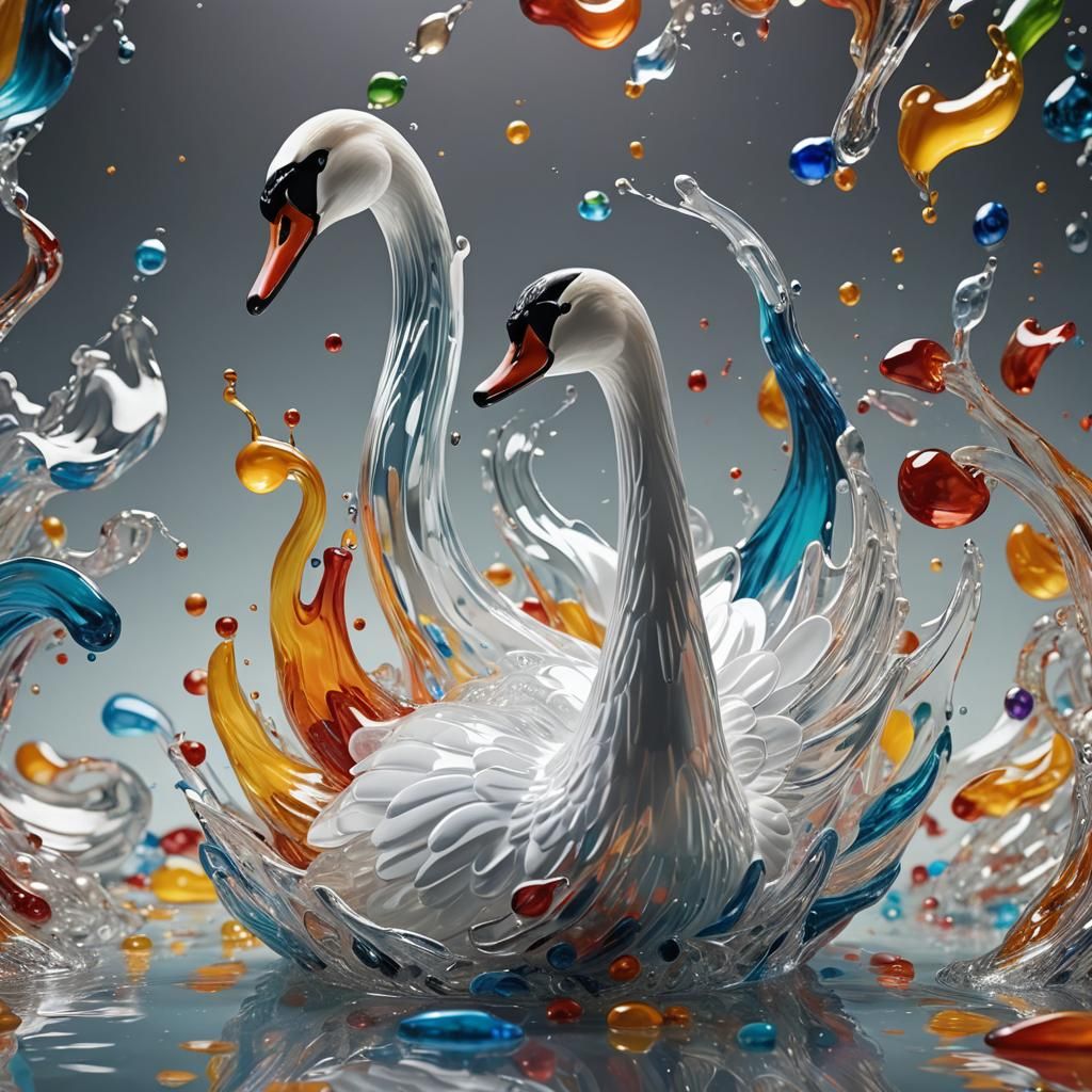 Blown Glass Swan in Splash Art Style
