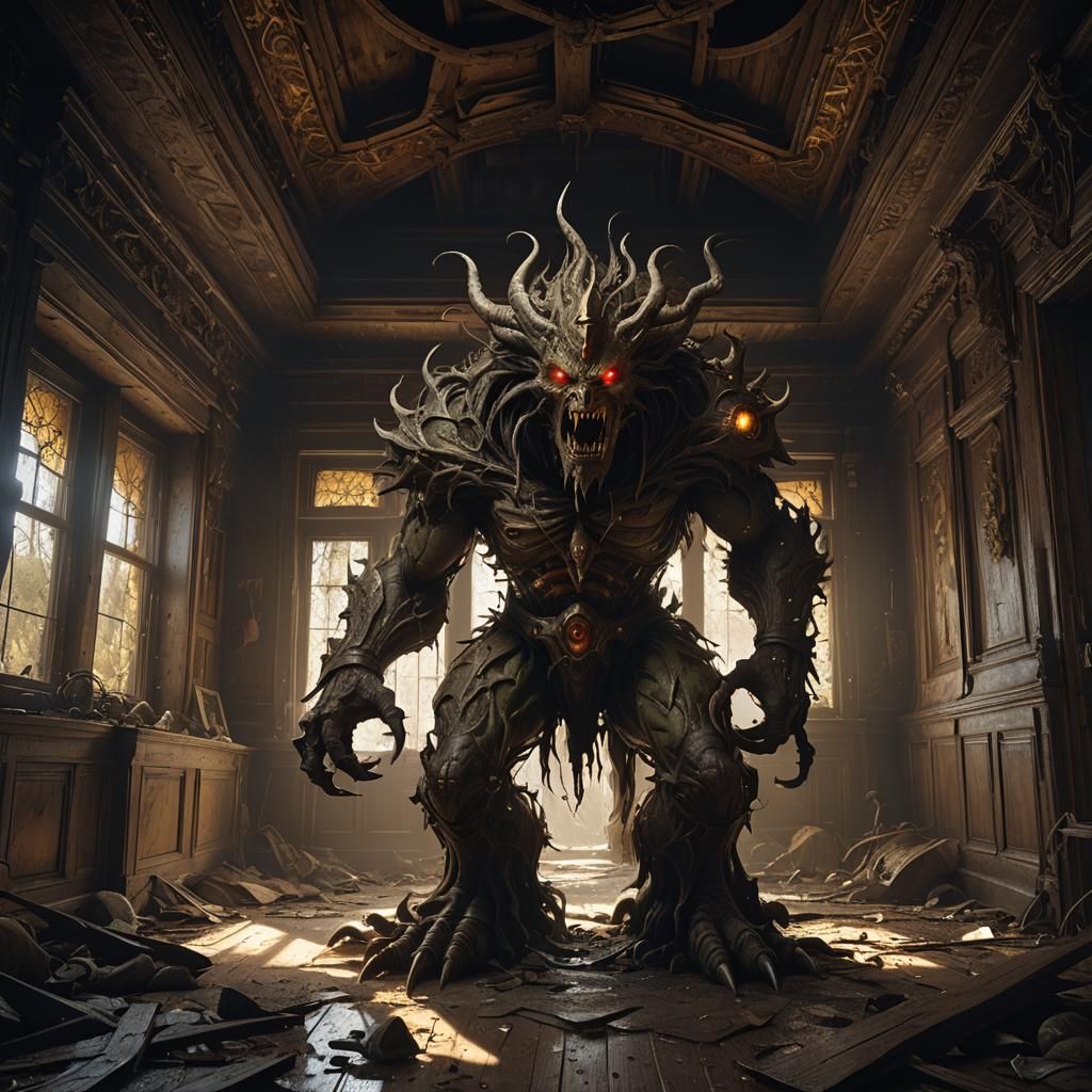 Dark Fantasy Monster in Abandoned House