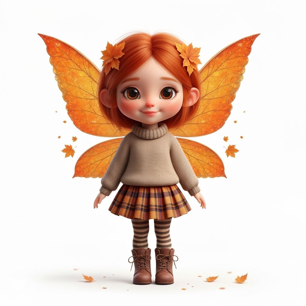 Whimsical Autumn Fairy Girl with Leaf Wings