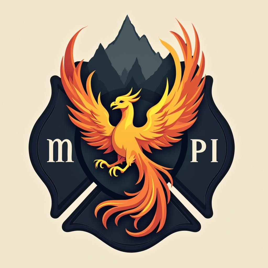 Sleek RMP Monogram Logo with Phoenix and Mountains