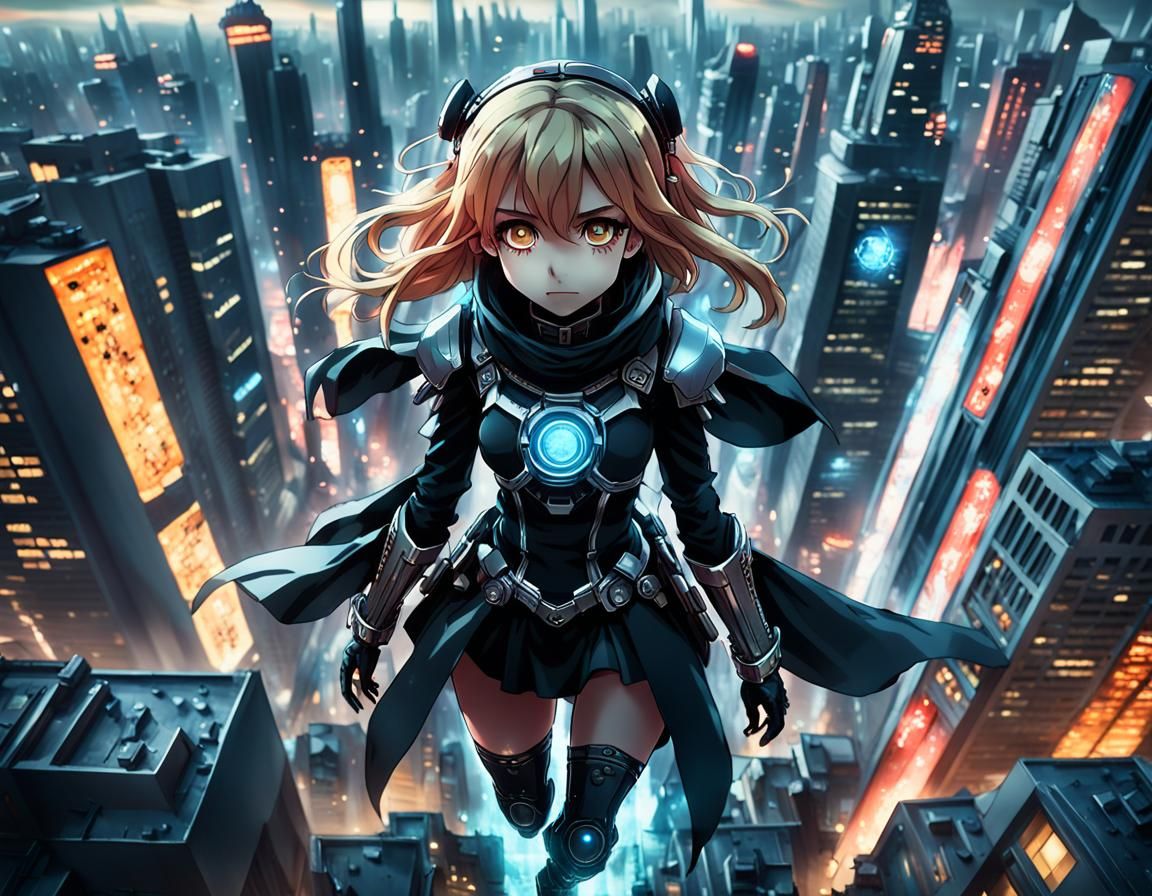 Anime Spirit Hovers Over Cyberpunk City