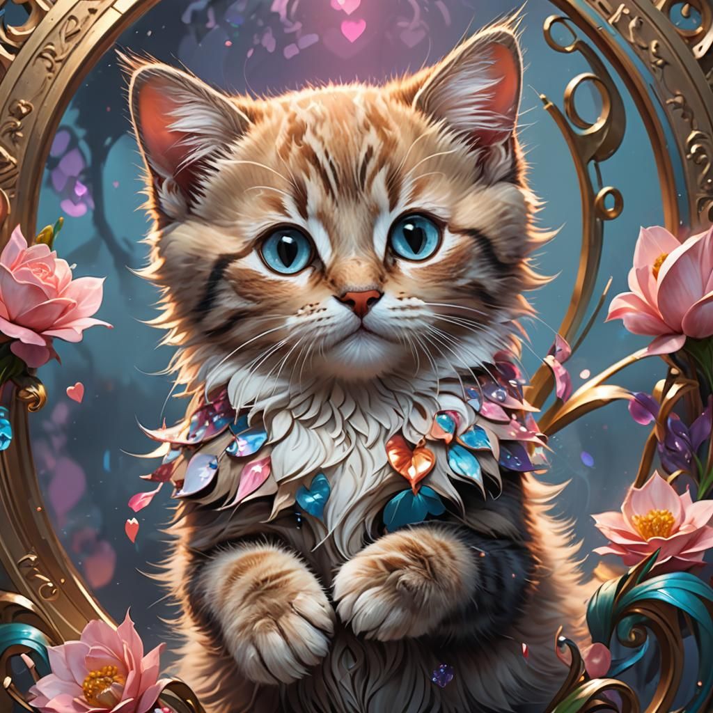 Cute Kitten Portrait in Hyperdetailed Digital Art