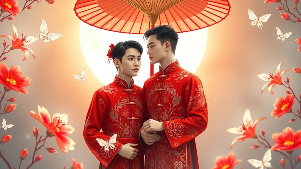 Romantic Chinese Wedding in Watercolor Style