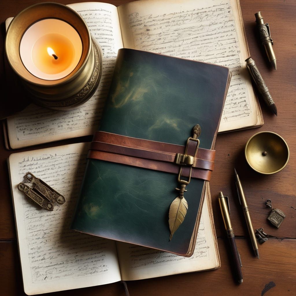 Vintage Leather-Bound Notebook in Warm Golden Light