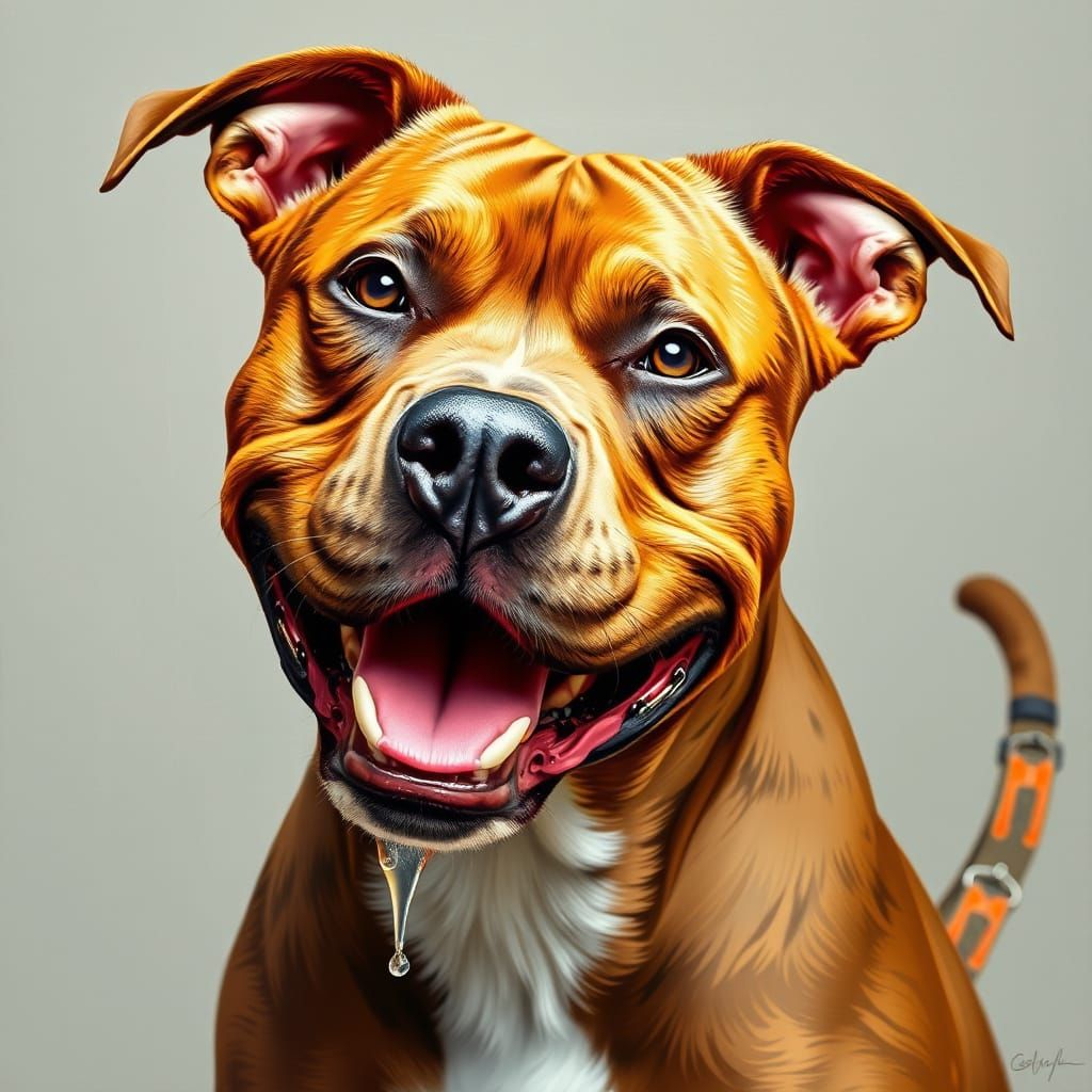 Joyful Brindle Pit Bull Mix with Playful Expression
