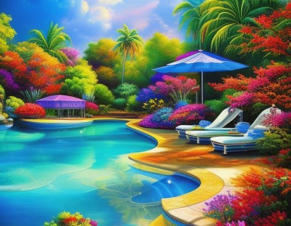 Poolside Splash Art in a Candy Art Style