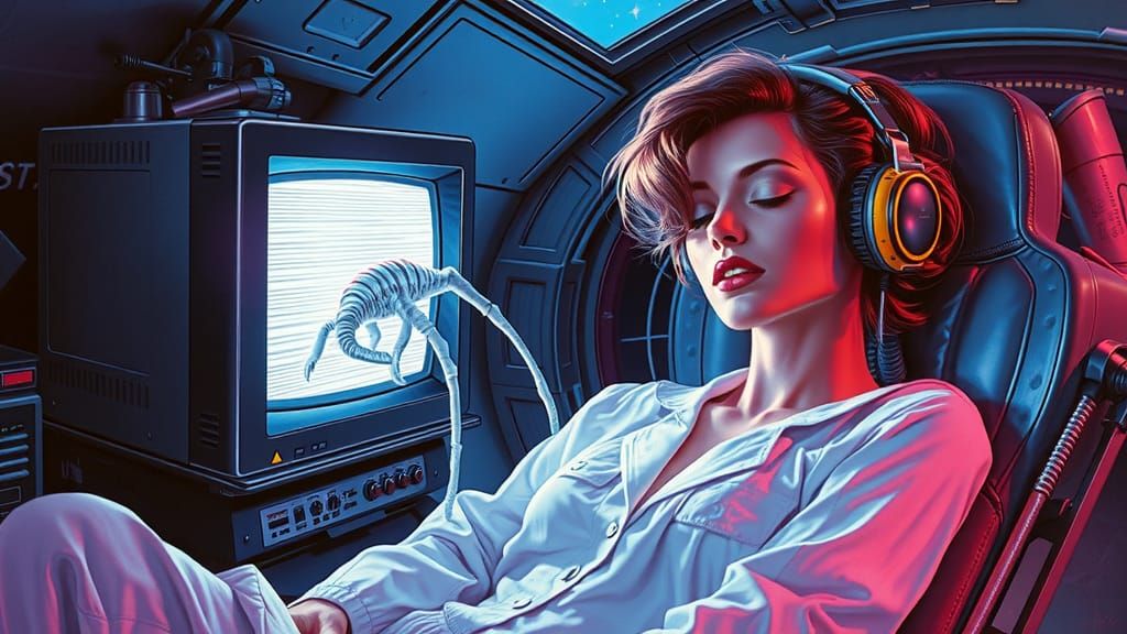 Cyberpunk Space Woman in 80s Sci-Fi Style