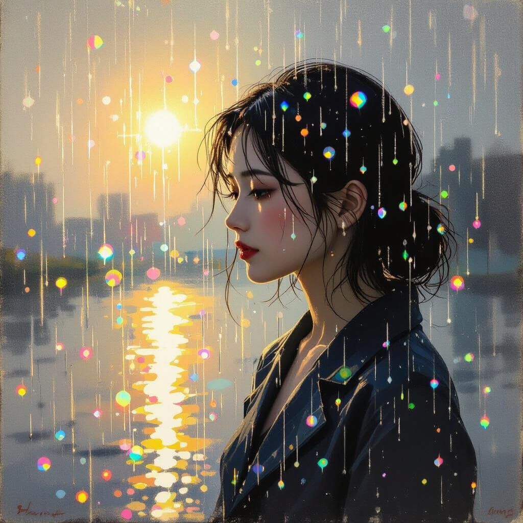 Woman in Rain: Japanese Minimalist Graphite Art